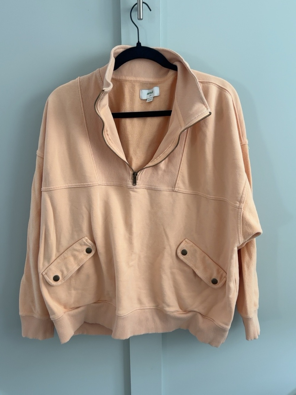 Aerie Oversized Quarter Zip Sweatshirt Peach Utility Pocket Large